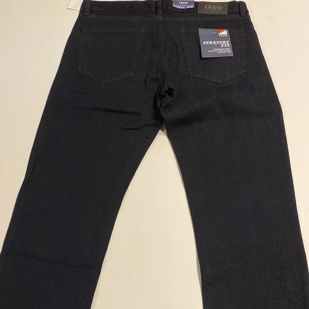 Izod SZ 34 x 30 Black Slim Straight Fit Denim Jeans New D23 - Picture 7 of 14